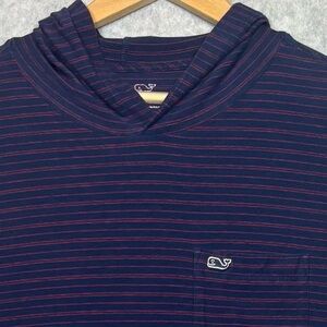 Vineyard Vines Edgartown Striped Hoodie Long Sleeve T-Shirt-Blue/Red-Men Medium